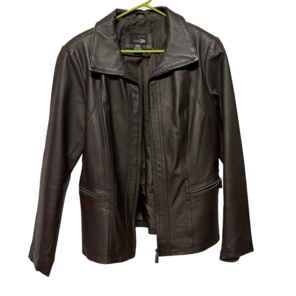 East 5th Womens Genuine Leather Jacket Brown Full Zip Large RN 93677 Fall Winter